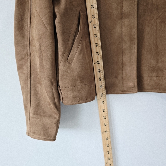 NWT Max Studio Faux Suede Bomber Jacket Womens M Brown Tan - Picture 5 of 9